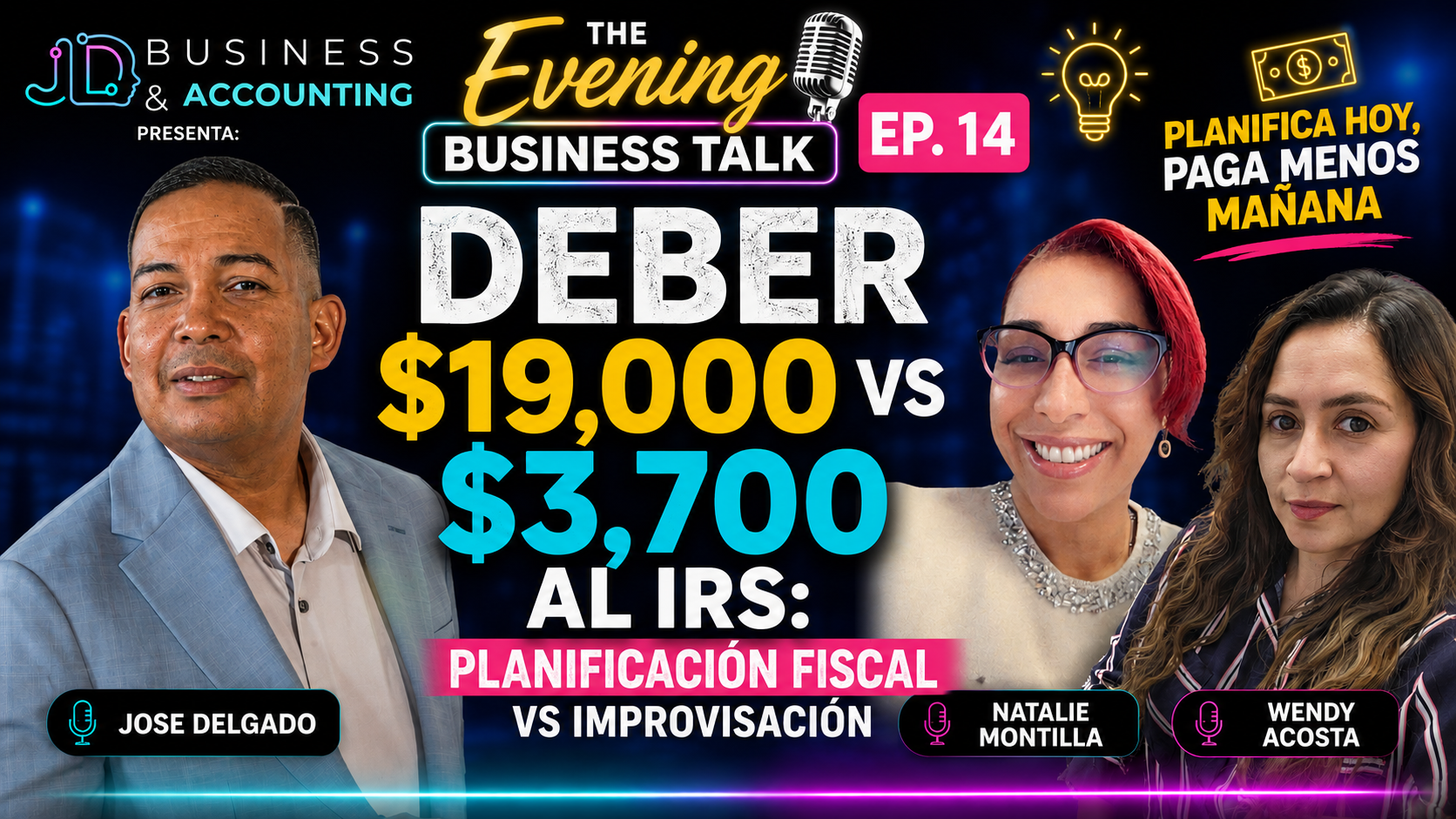 José Delgado, Natalie Montilla y Wendy Acosta explican cómo reducir una deuda con el IRS de $19,000 a $3,700 mediante planificación fiscal.